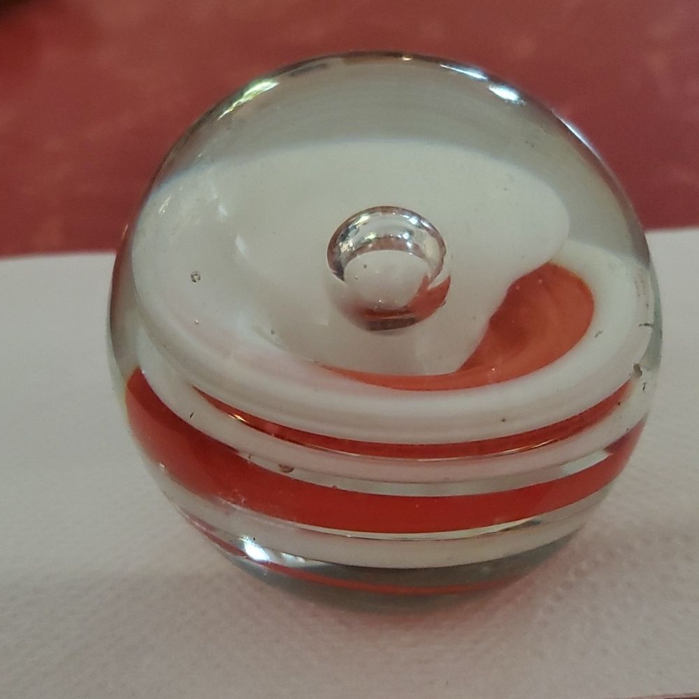 Glass Paperweight Orange White Swirl